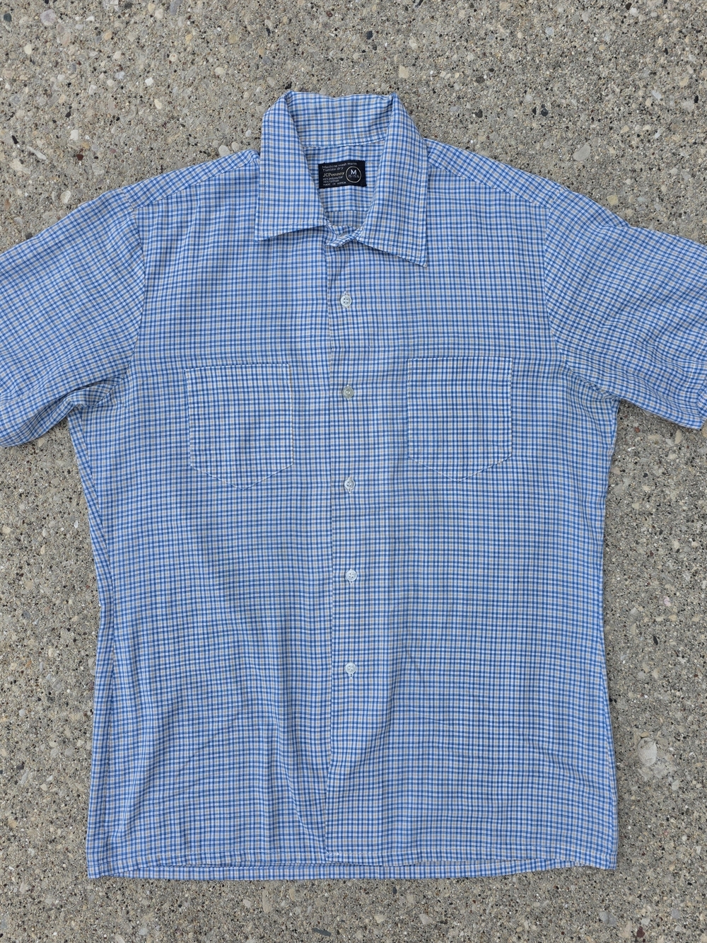 Vintage 70s JCPenney Blue Plaid Button Up Shirt Medium